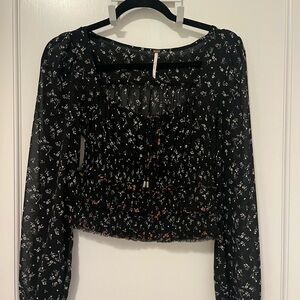 Free People Black Floral Blouse